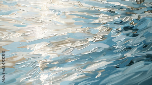 Frosty blues and whites in oil, abstractly painting icy waters with a chilling and beautiful effect.