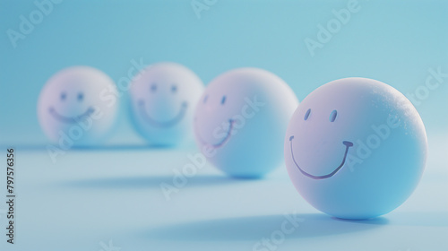 Happy Face Emojis in a Row on Blue Gradient Background