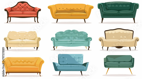 Set of different sofas in flat style vector illustration © Tech