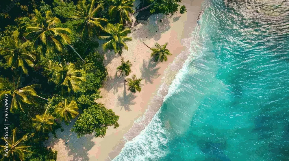 A vibrant aerial view of a tropical beach, Generative Ai
