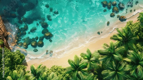A vibrant aerial view of a tropical beach  Generative Ai