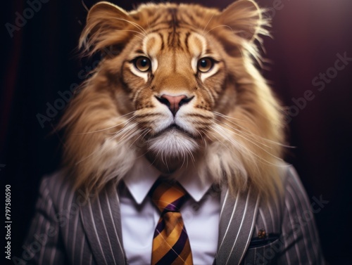 a lion in a suit