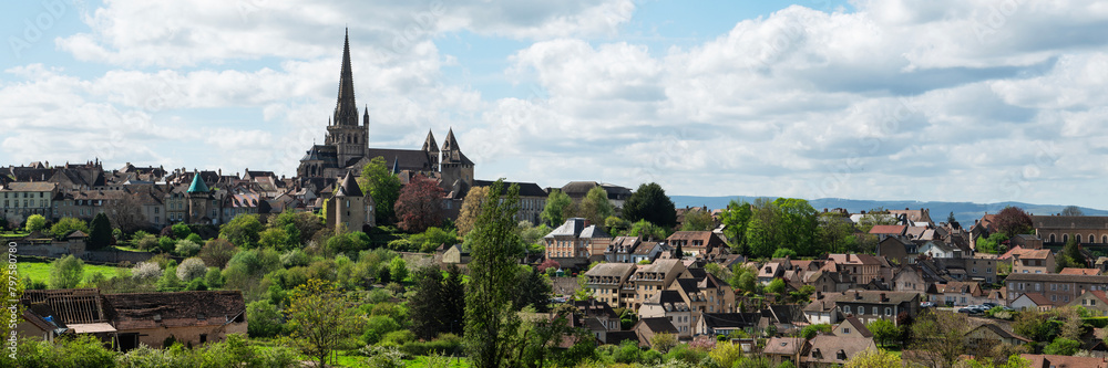 Fototapeta A panorama of Autun,  France,  with the Saint-Lazare cathedral