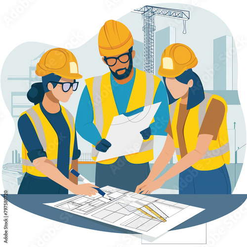 Document Writer, Analysis, Clean Vector Graphic, Construction RFP AI Assistant, Conversational AI, Construction management leaders, commitment to excellence, community engagement.
