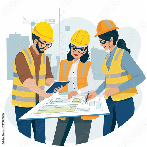 Document Writer, Analysis, Clean Vector Graphic, Construction RFP AI Assistant, Conversational AI, Construction management leaders, commitment to excellence, community engagement.