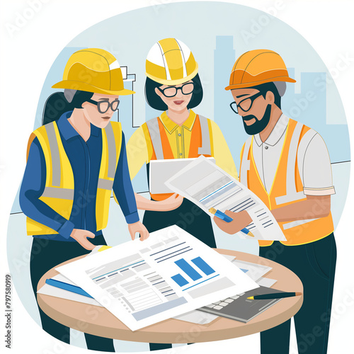 Document Writer, Analysis, Clean Vector Graphic, Construction RFP AI Assistant, Conversational AI, Construction management leaders, commitment to excellence, community engagement.