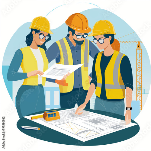 Document Writer, Analysis, Clean Vector Graphic, Construction RFP AI Assistant, Conversational AI, Construction management leaders, commitment to excellence, community engagement.