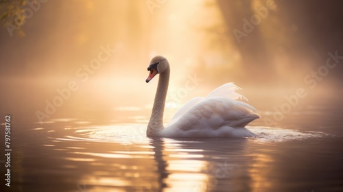 Fototapeta Naklejka Na Ścianę i Meble -  a white swan swimming in water