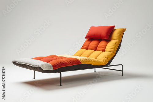 A chaise longue with a reversible cushion, allowing you to switch between different color schemes, isolated on a solid white background. photo