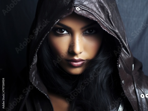 a woman with a hood