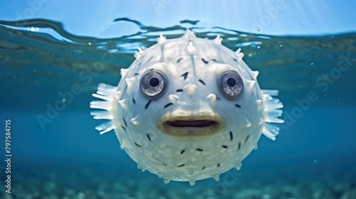 a puffer fish swimming in the water
