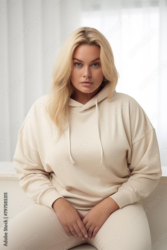 Naklejka premium Plus size african woman in sportswear.