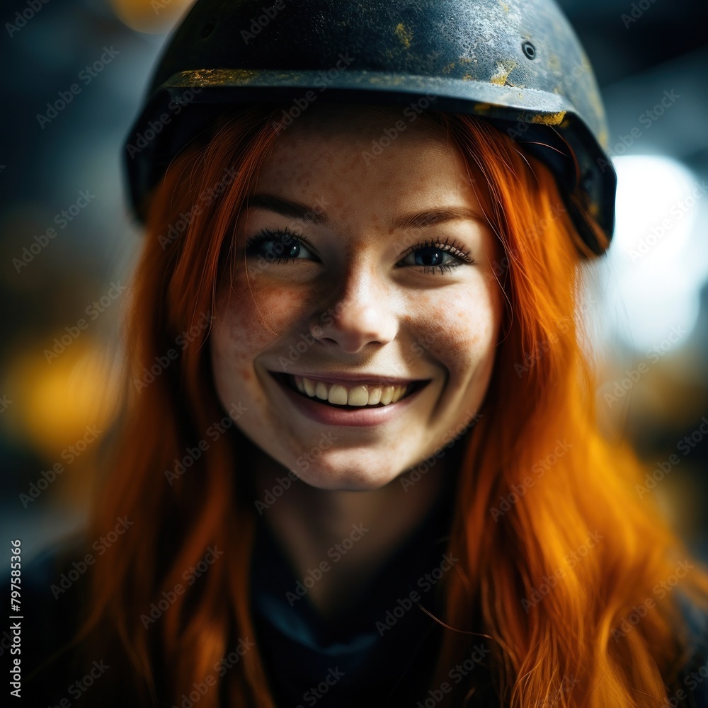 a woman with red hair wearing a helmet a woman with red hair wearing a helmet