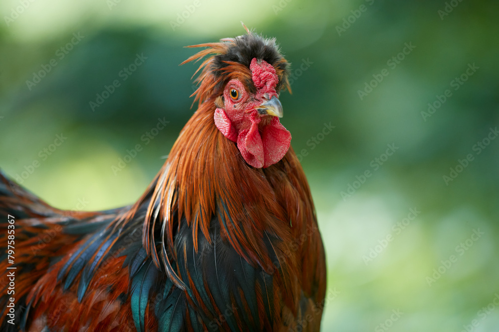 Close up of rooster on the farm