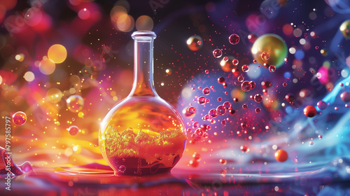  Magical Potion Bottle with Sparkles and Bokeh Effect photo