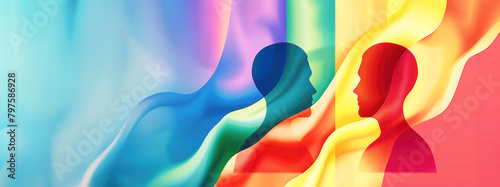 Abstract colorful rainbow illustration group people united of LGBTQ background, for lgbtq+ celebrations in Gay pride month, June, around the world, against homosexual discrimination symbol concept