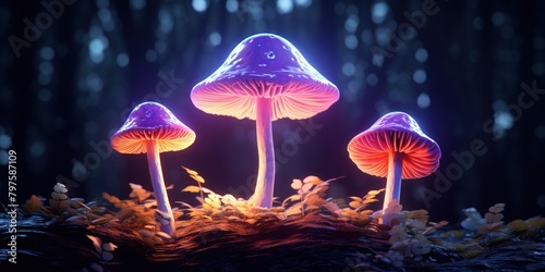 a group of mushrooms in a forest