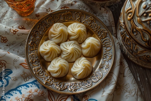 ..Savor juicy khinkali, traditional Georgian dumplings filled with flavorful meat or cheese photo