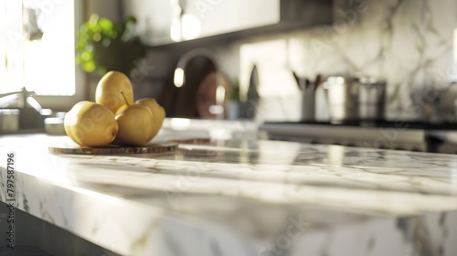 Close-up of a Kitchen Island with Marble Countertop  