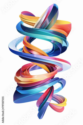 
colourful 3d abstract intertwined spiral shapes flat vector illustration Vector style, studio style, white background, colorful icon