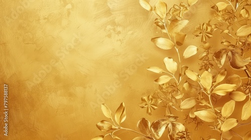 A gold leafy background with a gold leafy tree in the foreground