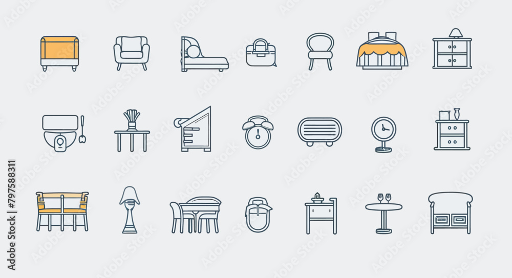 a set of furniture line icons a set of furniture line icons