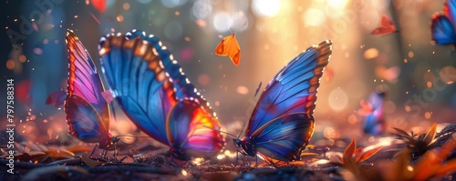 colorful fantasy butterflies in the foreground