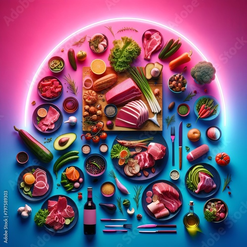 Vibrant Feast, A Colorful Array of Fresh Foods and Ingredients (ID: 797589303)