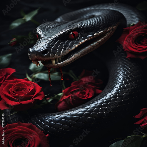 Venomous snake with roses photo