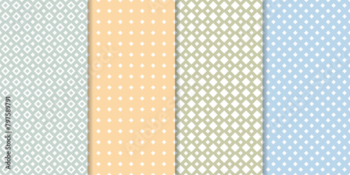 Set of minimal geometric texture seamless patterns. Repeating simple geometrical shapes backgrounds