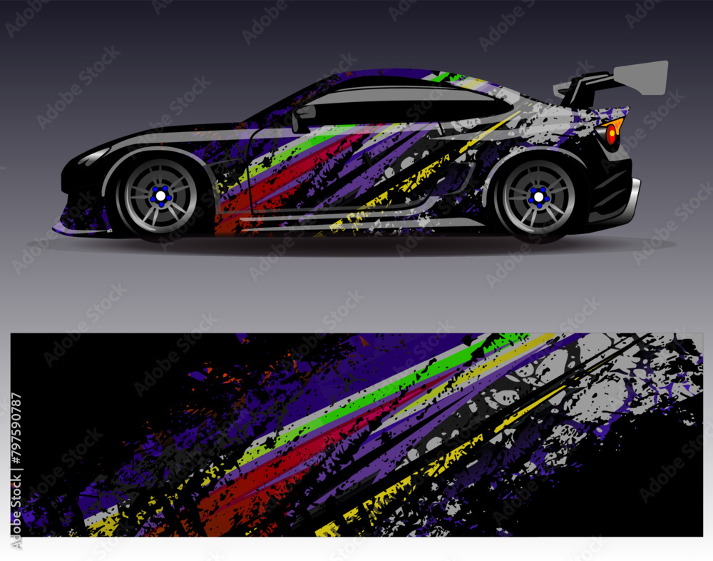 Car wrap design vector.Graphic abstract stripe racing background designs for vehicle, rally, race, adventure and car racing liverY