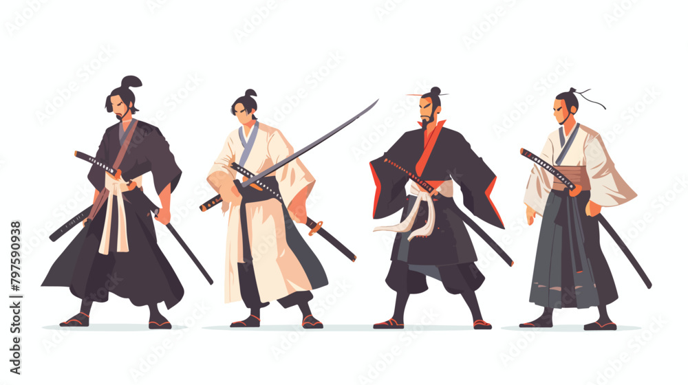 Set of Four samurai isolated on white background.