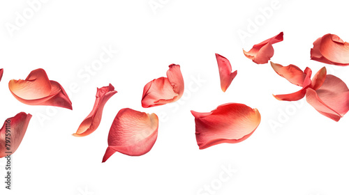 Floating red rose petal isolated on white Background. Concept for love greetings on valentines day and mothers day with copyspace © Kavindu Dilshan
