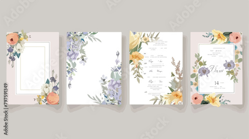 Set of Four wedding invitation cards and labels 