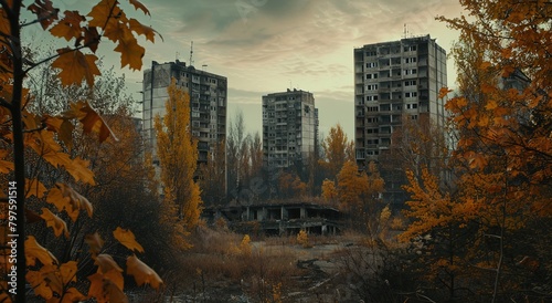 Abandoned city in Chernobyl, lost empty buildings.