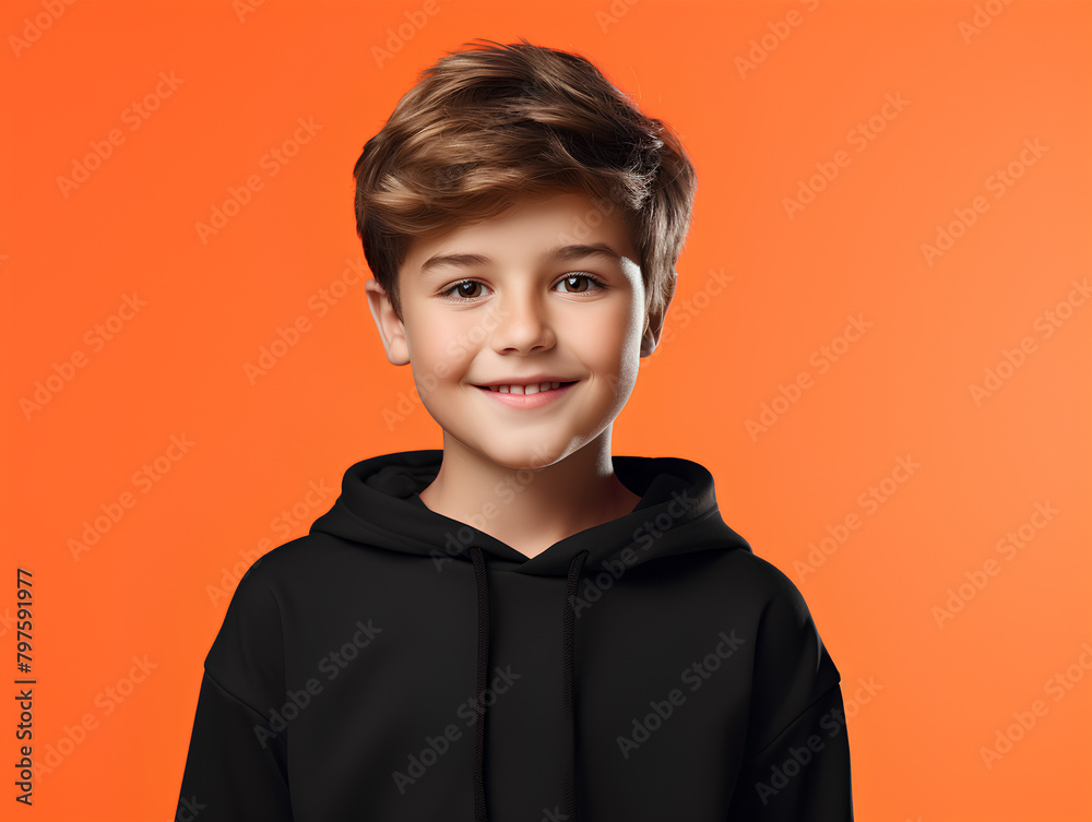 a young boy wear white T Shirt mockup on orange clean background a young boy wear white T Shirt mockup on orange clean background