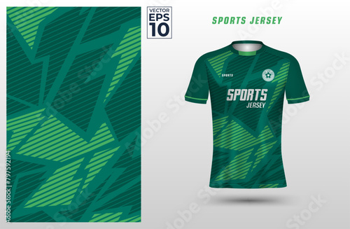 T-shirt sport jersey design template with geometric line stripes background. Sport uniform in front view. Shirt mock up for sport club. Vector Illustration