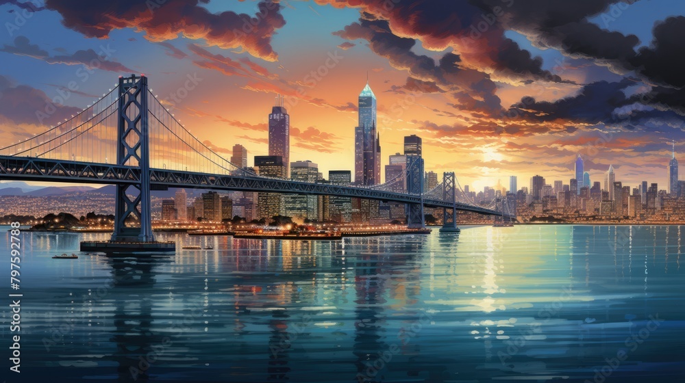 Fototapeta premium a portrait Pixel art of a bustling city skyline with futuristic architecture