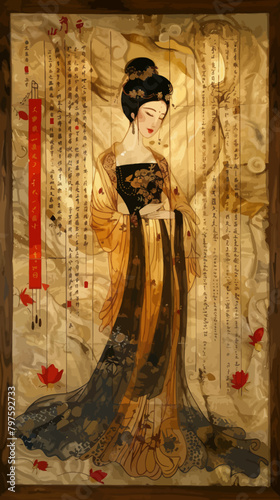 a painting of a woman in a kimono