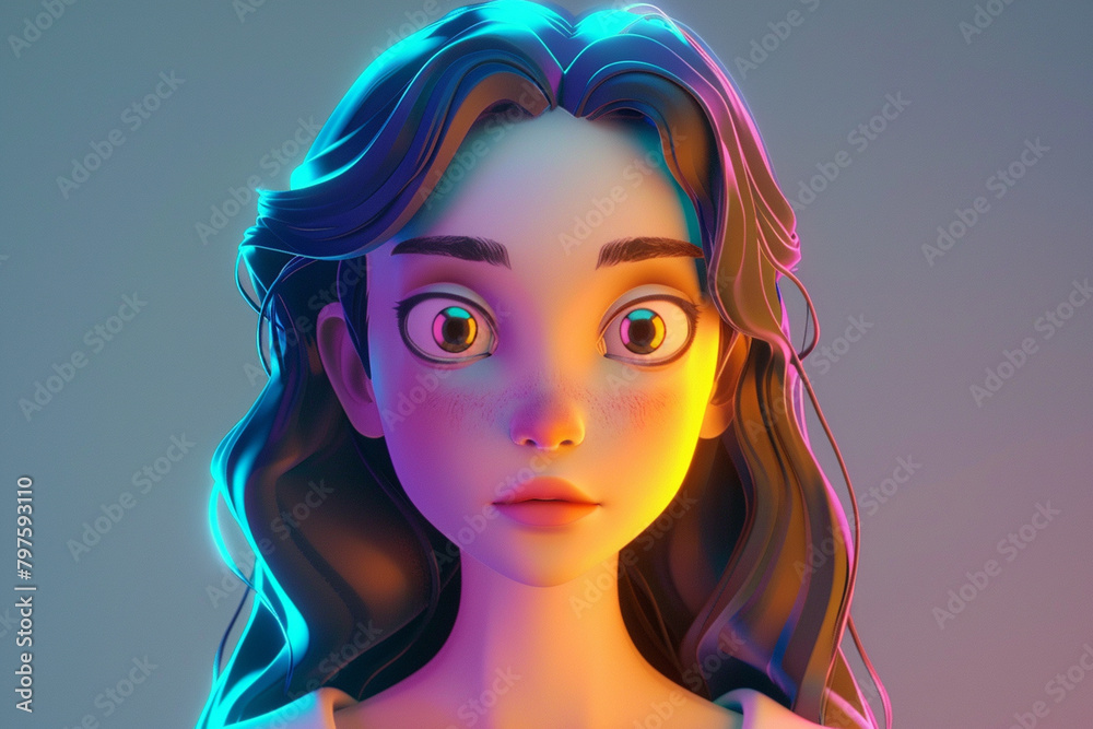 Fototapeta premium 3d game character cartoon portrait glow effect