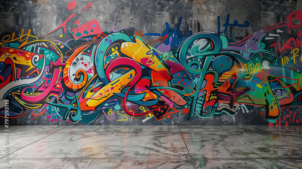 Fototapeta premium drawing on a gray wall graffiti style background