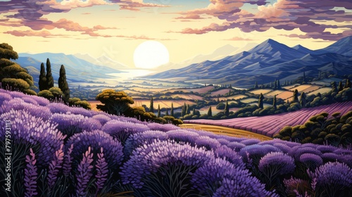 a illustration Pixel art of the lavender fields in the provence, AI Generative