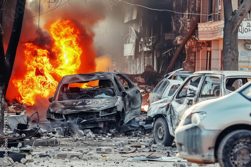 Explosive Blaze Engulfs Vehicles in Urban Area