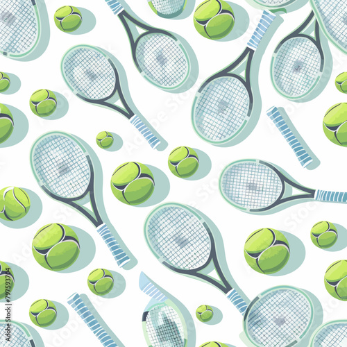 a pattern of tennis rackets and balls on a white background © Thuan