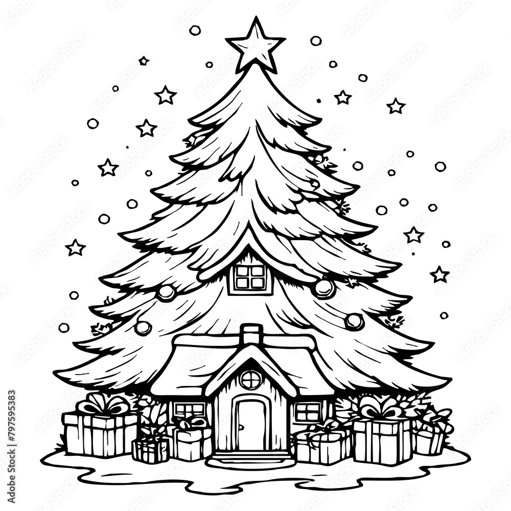 Merry Christmas card design. Black and white drawing. Generated by Ai Merry Christmas card design. Black and white drawing. Generated by Ai