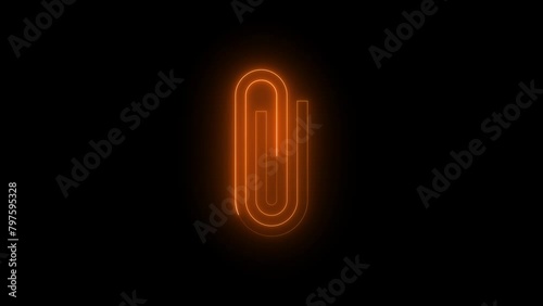 Neon glowing brown color attach icon on black background animation