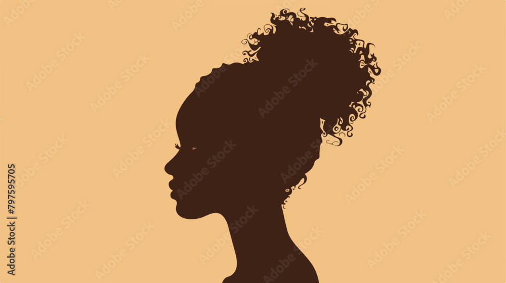 Silhouette of Black woman with curly hair in a bun.