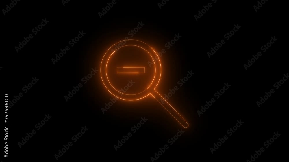 Neon glowing brown color zoom out icon on black background animation Neon glowing brown color zoom out icon on black background animation
