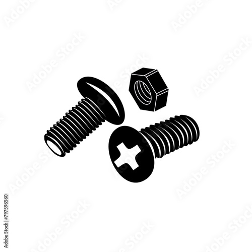 screw bolt nut silhouette vector illustration
