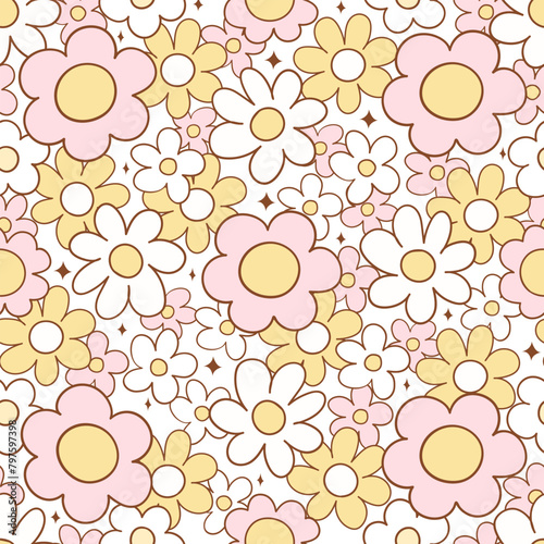 Draw seamless pattern retro flower For Easter Spring